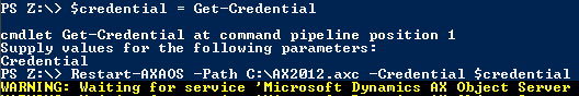 Restart-AXAOS -Path C:\AX2012.axc -Credential $credential